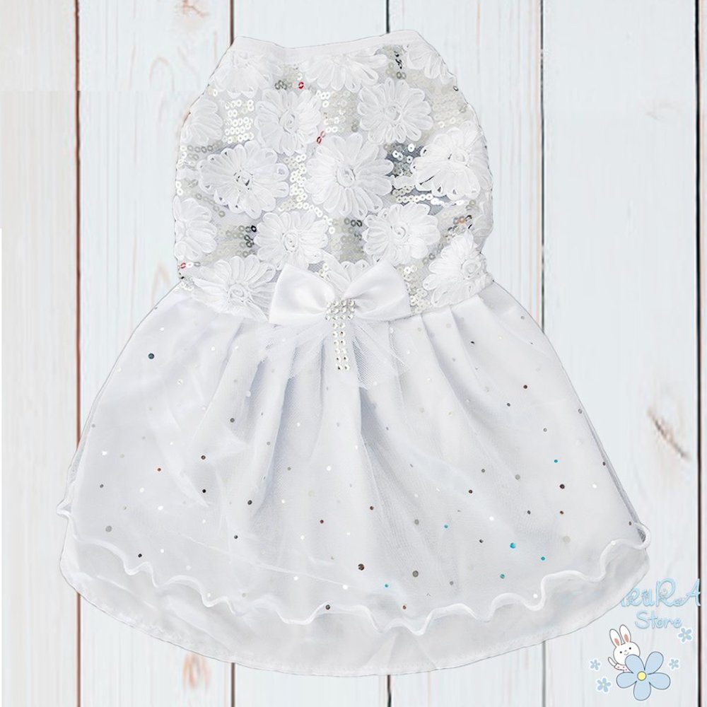 NEW CUTE EMBROIDERY SEQUINS DOG COSTUME CLOTHES BIRTHDAY PARTY WEDDING DRESS